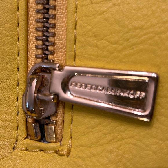 Rebecca Minkoff Yellow Leather Satchel Handbag Gold Hardware Double Handles - Picture 3 of 11
